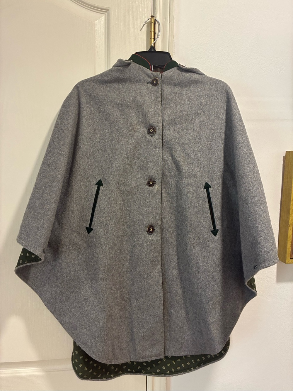 Tyroler-Loren Vintage Austrian Gray Wool Blend Button-Front Cape Coat